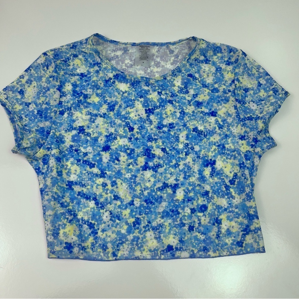 Kulani Kinis Sheer Blue Yellow Floral Swim Top Cover Sz XS - Picture 1 of 5